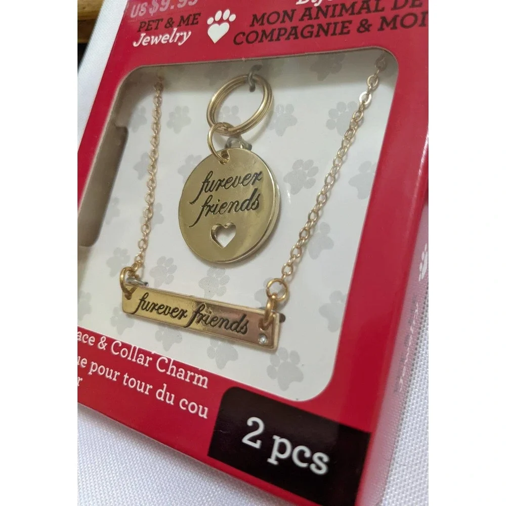 new forever friends necklace & dog collar charm Gift box set 2 pcs